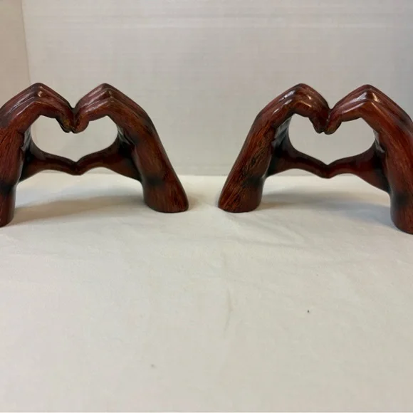 Wooden Hand Heart Sculptures - Pair in Deep Red - Picture 3 of 7
